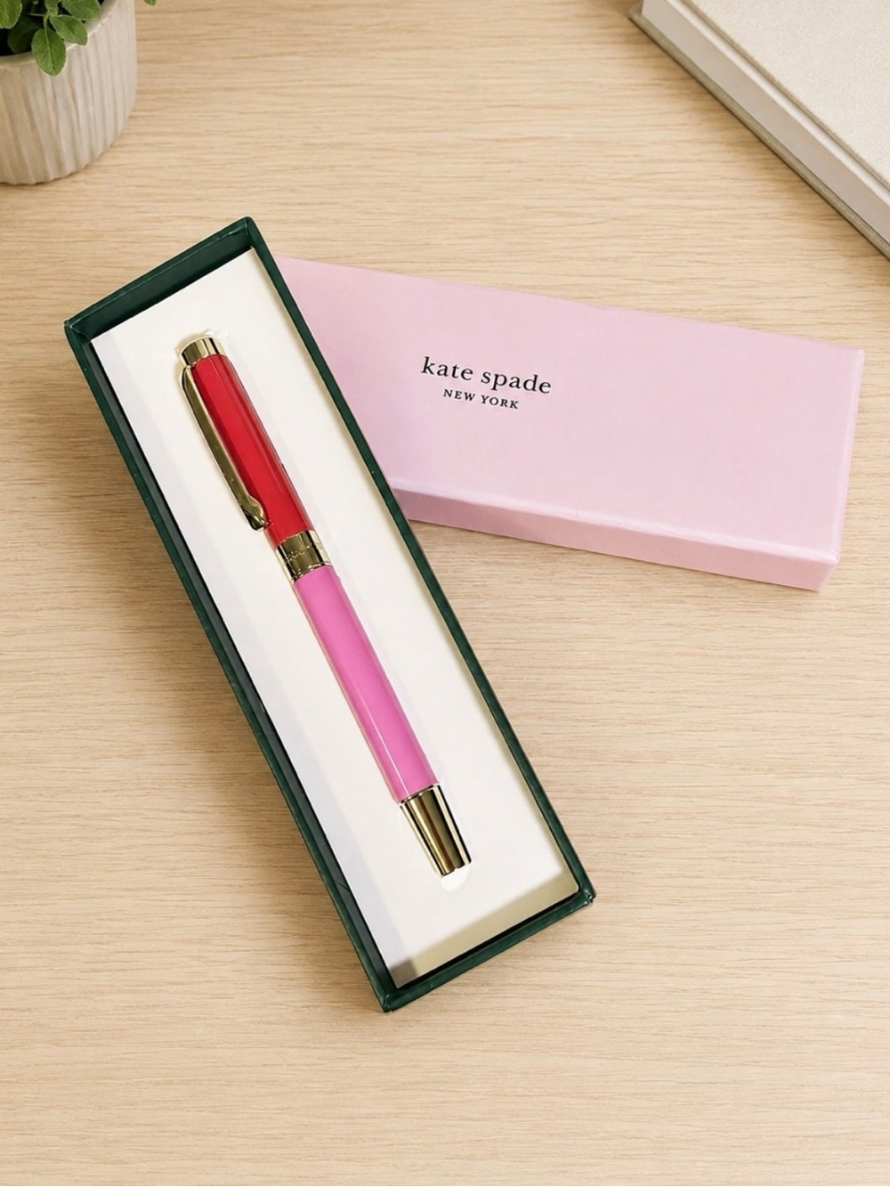 NIB Kate Spade New York Colorblock Ballpoint Pen Red Pink Gift Box